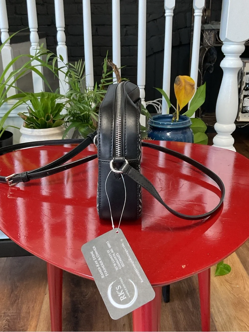 Michael Kors Black and Ivory Logo Crossbody with Chain Detail